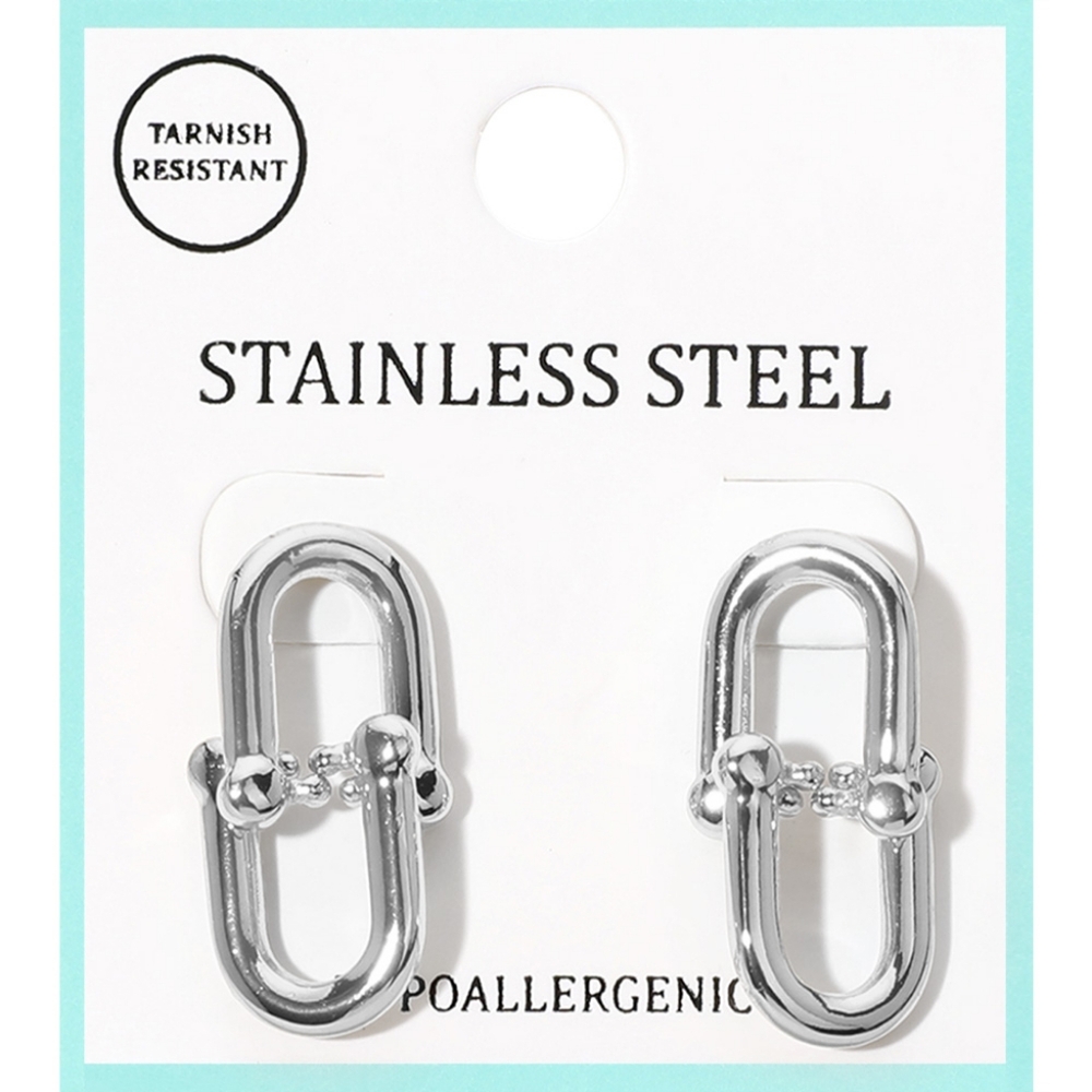 Silver Hardware Link Dangle Drop Earrings Casual Jewelry Stainless Steel
